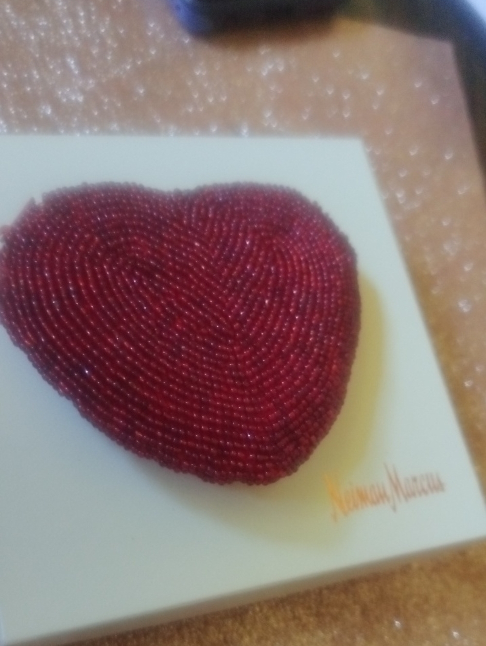 Neiman Marcus Deep Red Beaded Heart Coin Purse - New